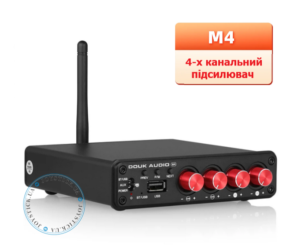 Підсилювач Douk Audio M4 багатозонний 4-канальний 50Вт*4  - підтримка Line-Out та Line-in Bluetooth USB Колір Чорний